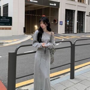 Gray Knit Two-Piece Set